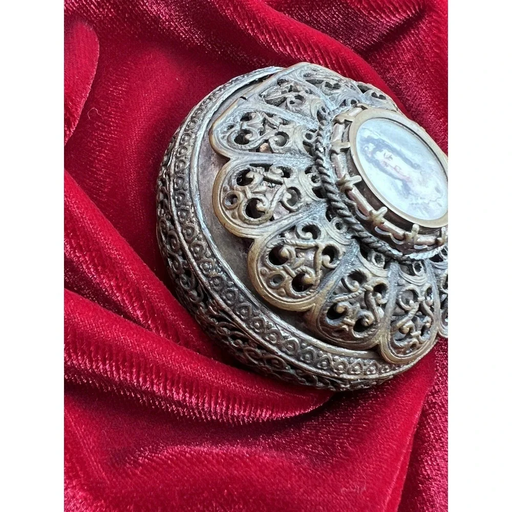 Antique French Miniature Portrait Ormolu Trinket Box Jewelry Box
